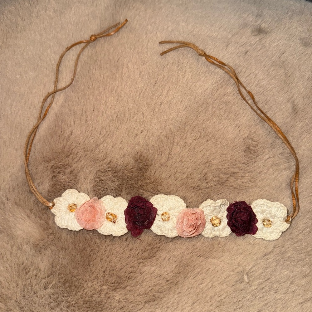 Vintage 90’s Floral Choker with Cream, Peach and Maroon Accents